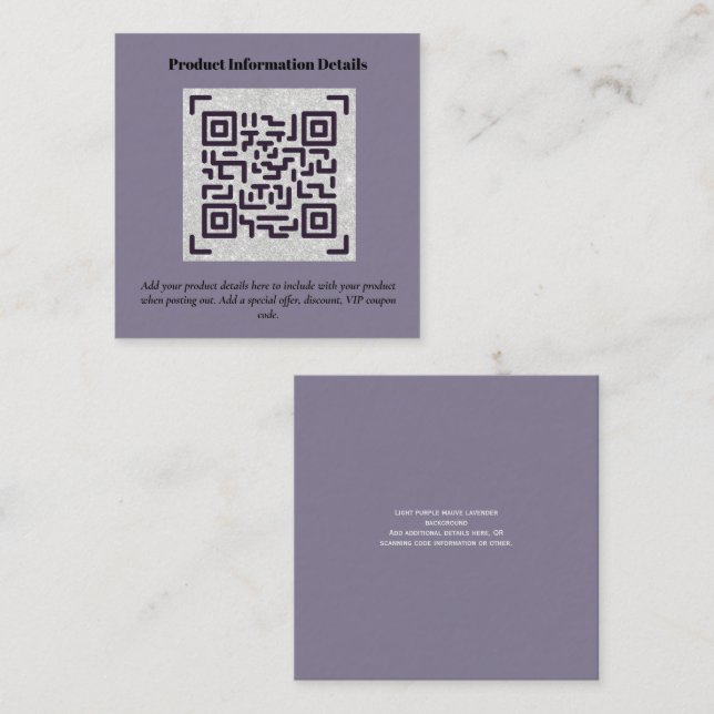 QR Code Product Packaging Warranty Details Coupon Enclosure Card (Front/Back)