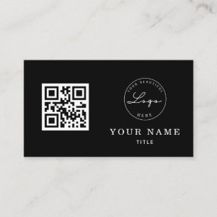 QR Code Professional Black Classic Logo Custom Business Card