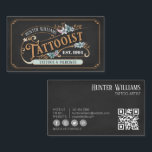 QR Code Professional Black Vintage Tattoo Artist  Business Card<br><div class="desc">Make a lasting impression with your QR Code Professional Black Vintage Tattoo Artist Business Card! Show off your tattooing skills in style, as this beautiful business card displays your profession in bold serif font surrounded by soft blue green flowers on a classy black background. Your name and the year you...</div>