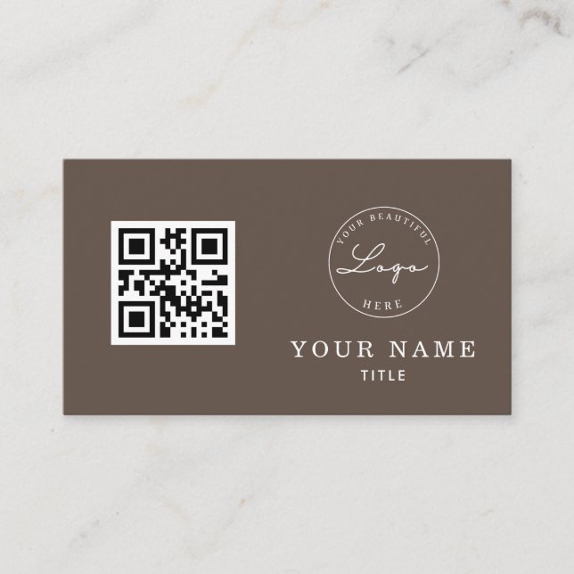  QR Code Professional Brown Classic Logo Custom Business Card (Front)