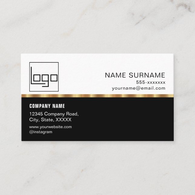 QR Code Professional Custom Logo Black Gold Modern Business Card (Front)