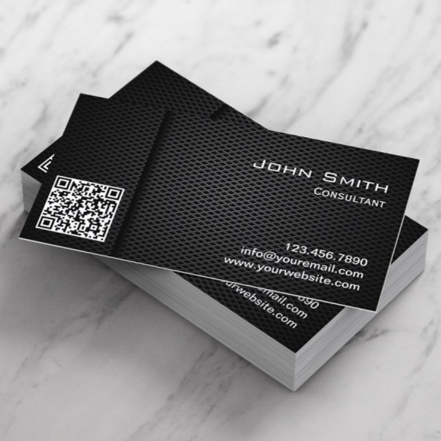 QR Code Professional Dark Metal Consultant Business Card (Creator Uploaded)