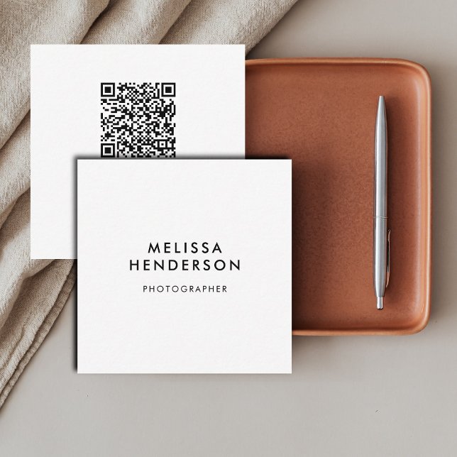 QR Code Professional Minimal White Square Business Card (Creator Uploaded)
