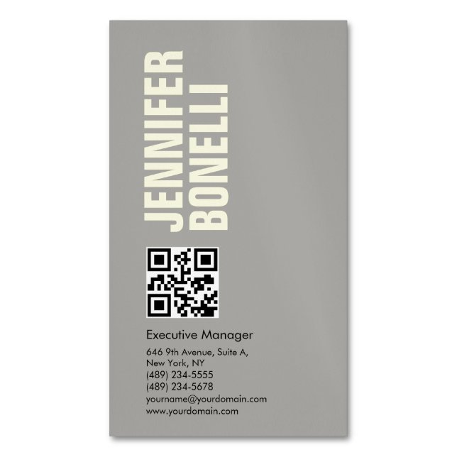QR code professional minimalist bold grey  Magnetic Business Card (Front Vertical)