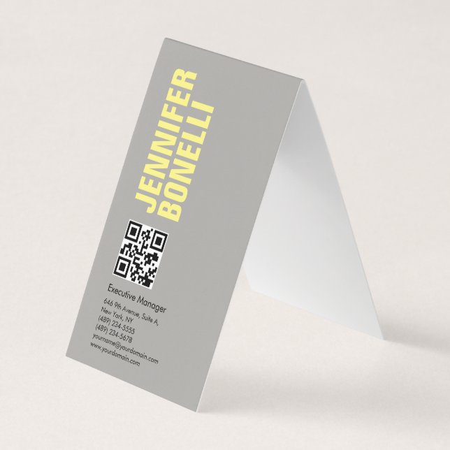 QR code professional minimalist bold grey yellow Business Card (Front)