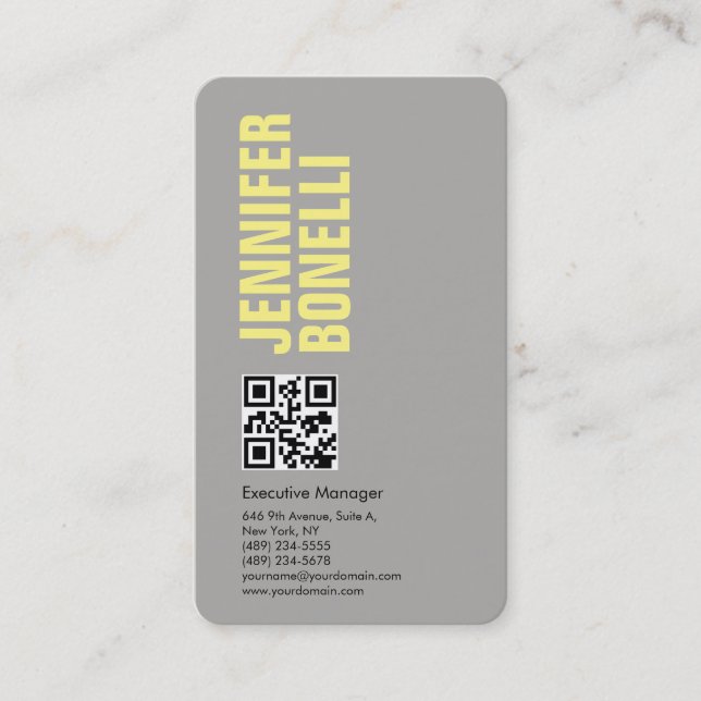 QR code professional minimalist bold grey yellow Business Card (Front)