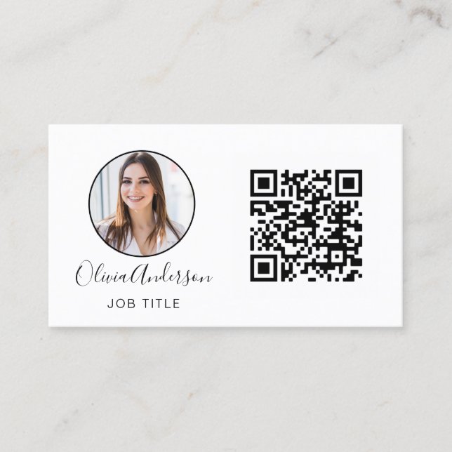 QR Code Professional Photo Black White Business Bu Card (Front)