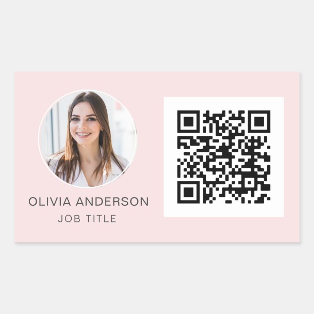 QR Code Professional Photo Blush Pink Rectangular  Sticker (Front)
