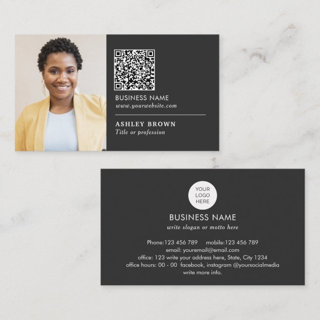 QR code professional simple logo realtor photo Bus Business Card (Front/Back)