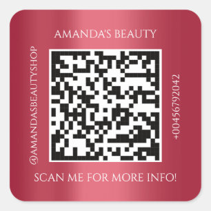 QR Code Promotional Name Contact Red Wine  Square Sticker