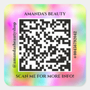 QR Code Promotional Name Contact Web Holographic  Square Sticker