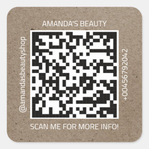 QR Code Promotional Name Contact Web Kraft Paper Square Sticker