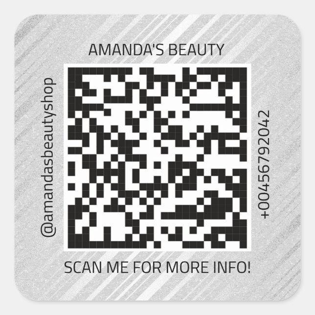 QR Code Promotional Name Contact Web Kraft Silver Square Sticker (Front)