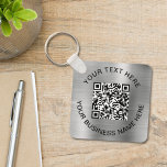 QR Code Promotional Silver Keychain<br><div class="desc">Simple promotional keychain for your business or organization with a brushed silver faux metallic background. Add your QR code or logo and two lines of customized text,  such as your company name,  slogan,  thank you,  or leave blank.</div>