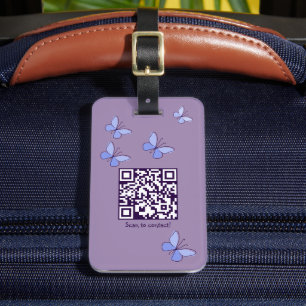 QR code Purple-Blue Butterflies Luggage Tag