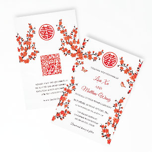  QR Code   Red  Blossom   Chinese Wedding  Invitation