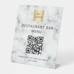 QR code restaurant cafe bar scan menu logo marble Pedestal Sign