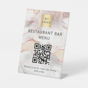 QR code restaurant cafe bar scan menu rose gold Pedestal Sign