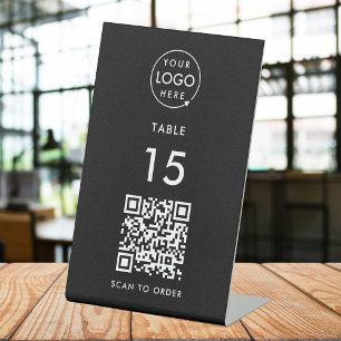 QR Code Restaurant Table Number Scan Order Black Pedestal Sign