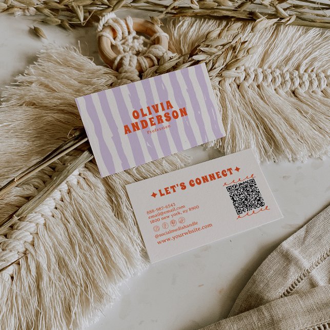 QR Code Retro Boho Groovy Funky Unique Trendy Fun Business Card (Creator Uploaded)