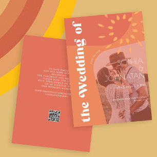 QR code retro burnt orange bold PHOTO rsvp wedding Invitation