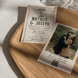 QR Code Retro Hand Drawn Written Photo Wedding In Invitation