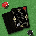 QR Code Roaring 20s Gold Art Deco Wedding  Invitation<br><div class="desc">Unique and elegant design featuring modern QR code,  gold Art Deco shape with Fleur-de-lis,  playing cards suits,  initials on the back; all on gold Art Deco pattern background. Use Personalize tool to add your info. For matching items,  please,  visit my QR Code Casino Wedding Collection.</div>