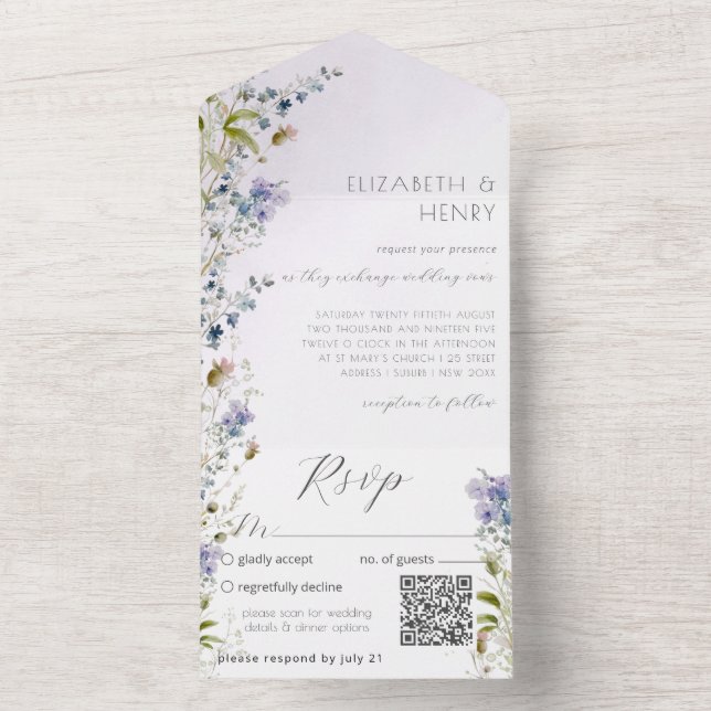 QR Code Romantic Wildflower All In One Invitation (Inside)