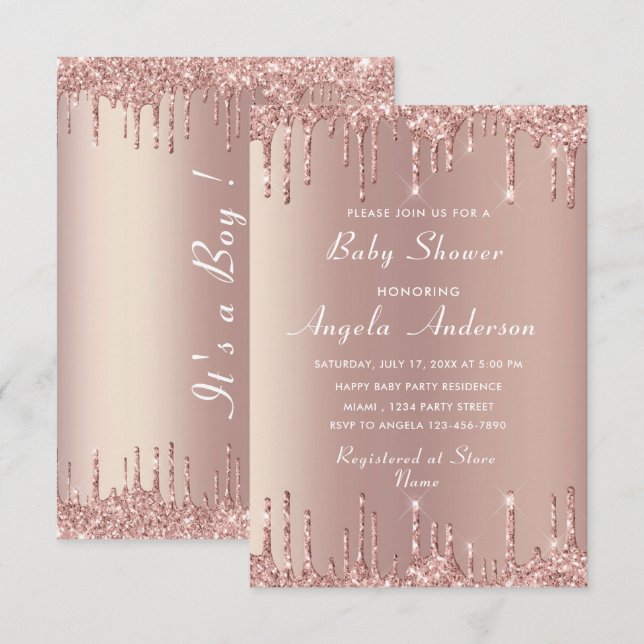 QR Code Rose Gold Baby Boy Shower Invitation (Devant / Derrière)