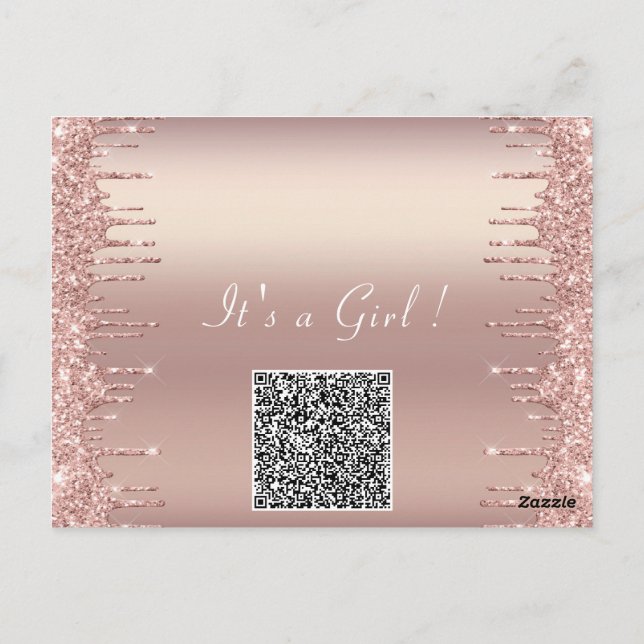 QR Code Rose Gold Blush Baby Girl Invitation de do (Dos)