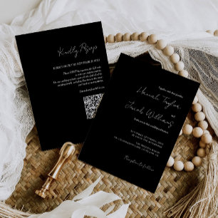 QR Code RSVP Black Wedding Invitation