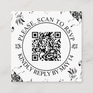 QR code RSVP, black white flowers floral wedding Enclosure Card