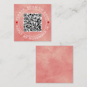 QR code RSVP border coral pink stained wedding Enclosure Card