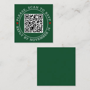 QR code RSVP border, hearts emerald green wedding Enclosure Card