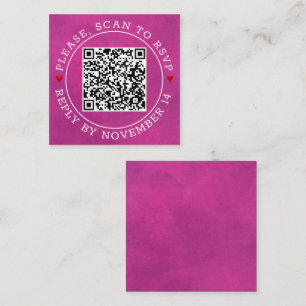 QR code RSVP border stained fuchsia pink wedding E Enclosure Card
