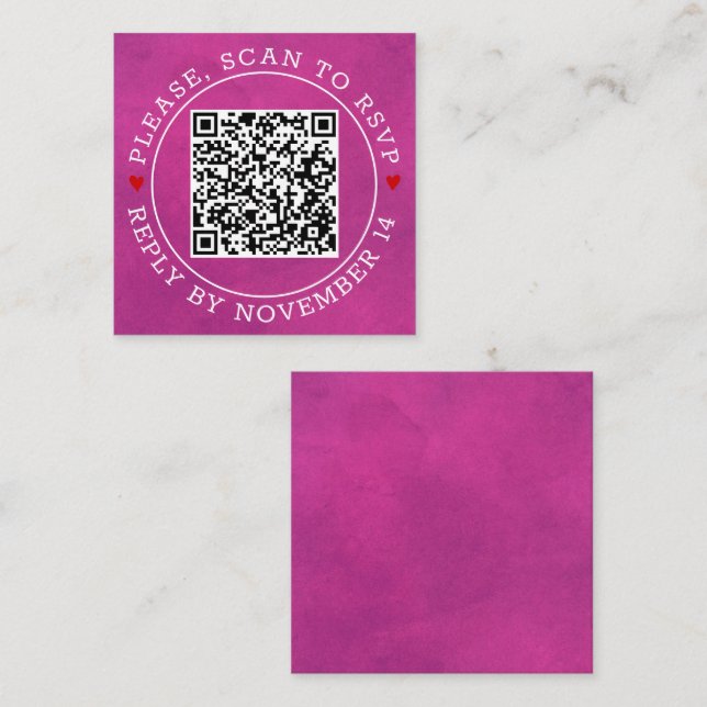 QR code RSVP border stained fuchsia pink wedding E Enclosure Card (Front/Back)