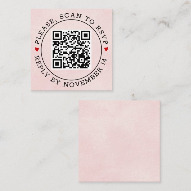 QR code RSVP border stained soft pink wedding Enclosure Card (Front/Back)