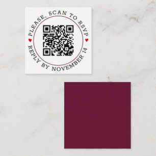 QR code RSVP burgundy border with hearts wedding Enclosure Card