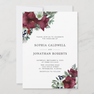 QR Code RSVP Burgundy Floral Winter Wedding  Invitation