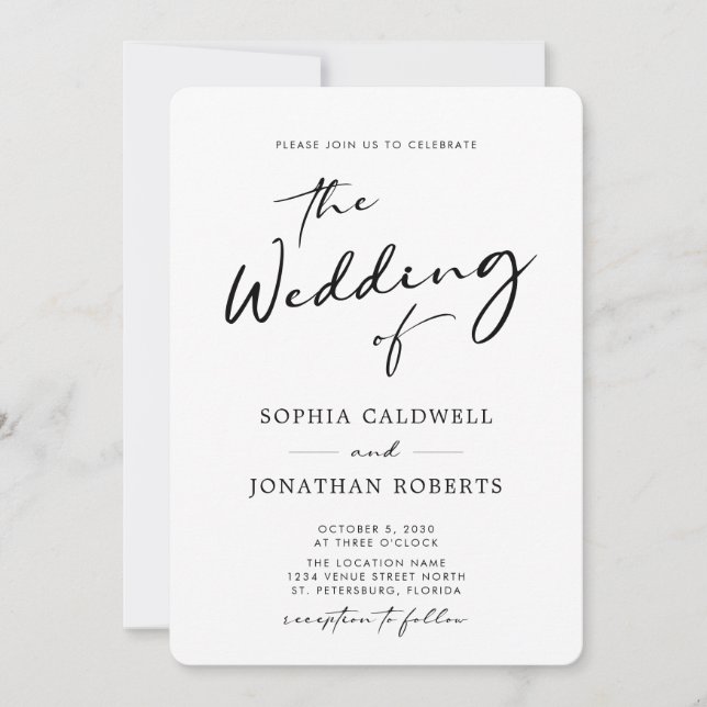 QR Code RSVP Calligraphy Black and White Wedding Invitation (Front)