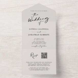 QR Code RSVP Calligraphy Elegant Eggshell Wedding All In One Invitation