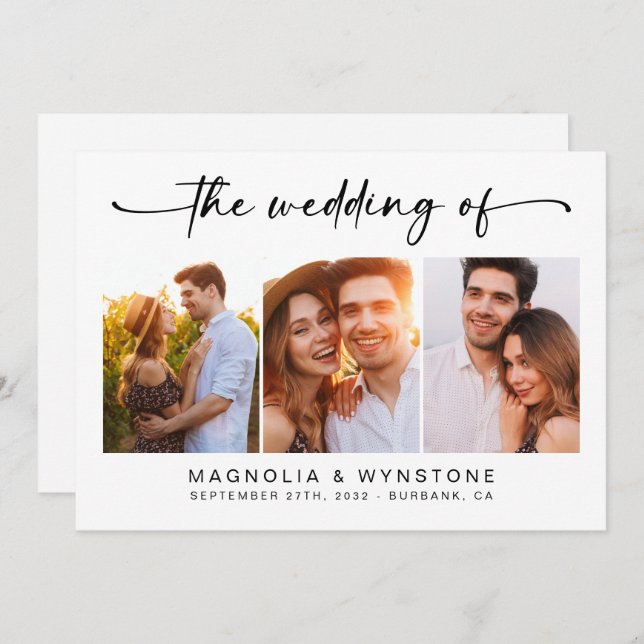 QR Code RSVP | Modern Three Photo Wedding Invitation (Front/Back)