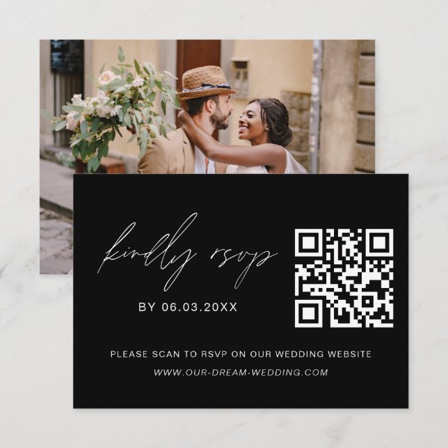 QR Code RSVP Photo Minimalist Wedding Website Card (Front/Back)