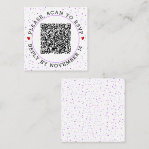 QR code RSVP purple border and confetti Enclosure Card