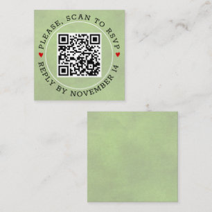 QR code RSVP stained sage green and hearts wedding Enclosure Card