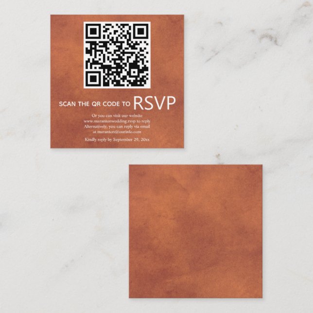 QR code RSVP stained terracotta wedding  Enclosure Card (Front/Back)