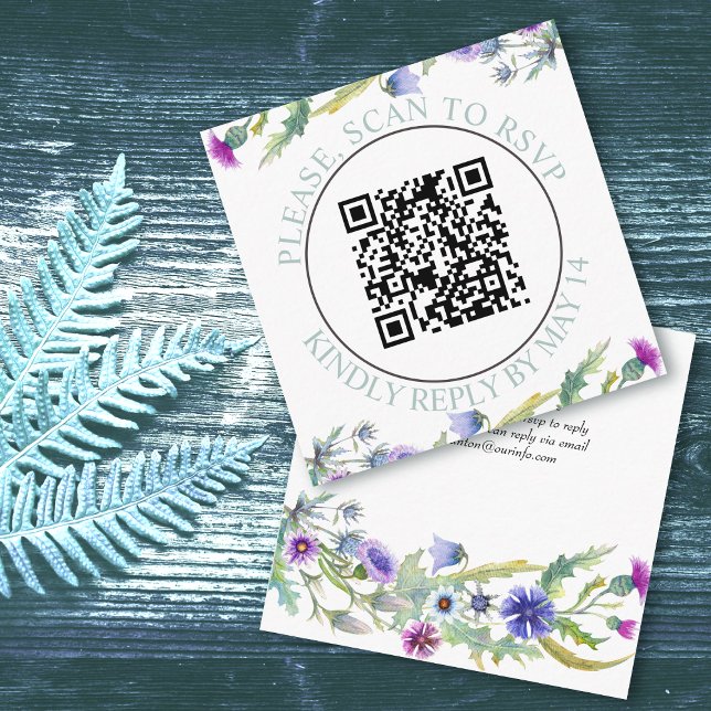 QR code RSVP, watercolor wildflowers wedding Enclosure Card (Creator Uploaded)