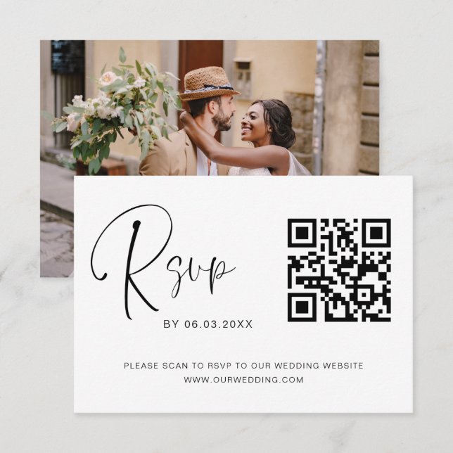 QR Code RSVP Wedding Website Photo Elegant (Front/Back)