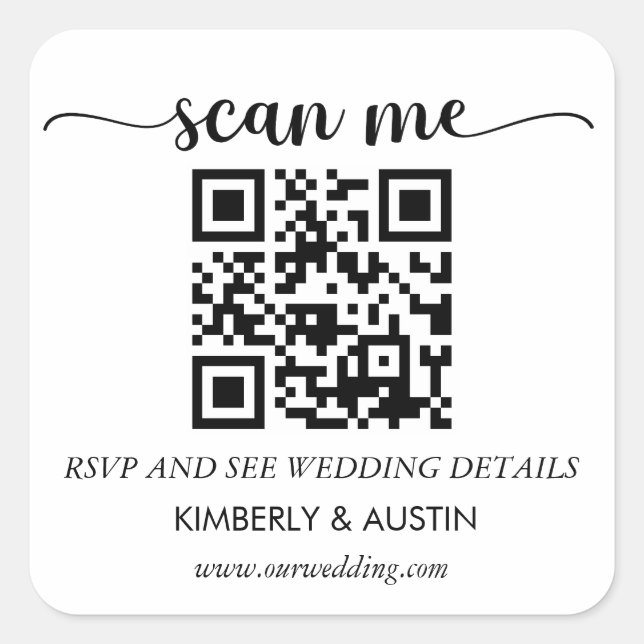 Qr Code RSVP | Wedding Website Square Sticker (Front)