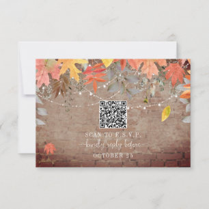 QR Code Rustic Brick Fall Wedding  RSVP Card